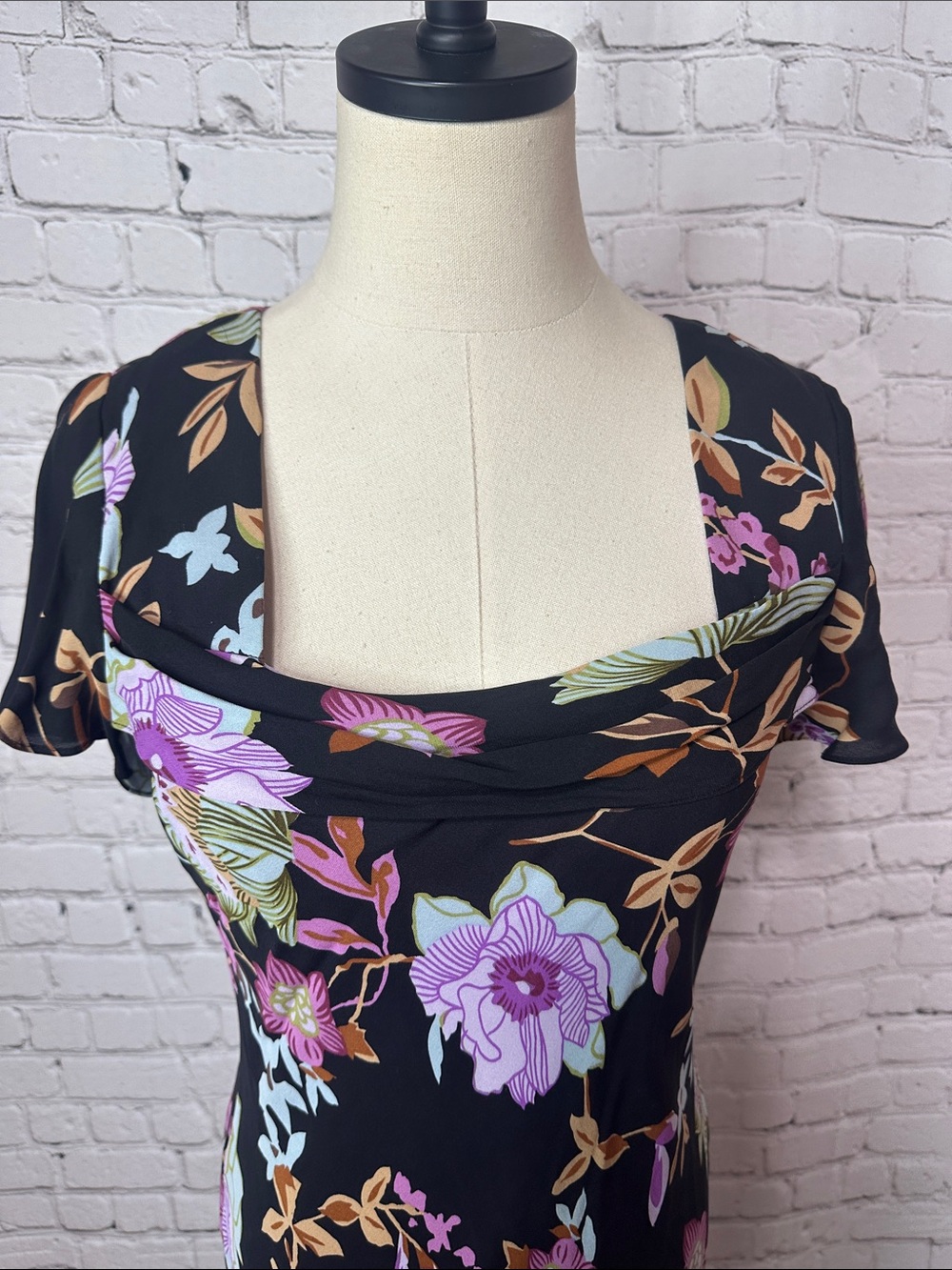 Donna Ricco 100% Silk Floral Maxi Dress 12 Draped Cowl Neck Y2K Style - Picture 2 of 7